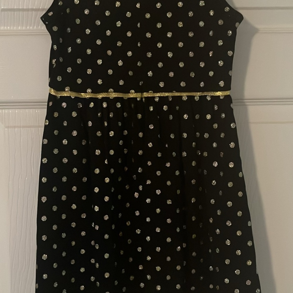 Girls sleeveless black polka dot dress